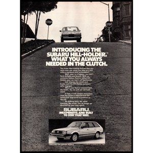 1982 Subaru Hill-Holder Clutch Vintage Print Ad Wagon San Francisco Wall Art